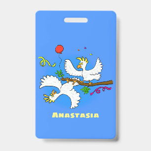 Cute funny cockatoo birds cartoon badge