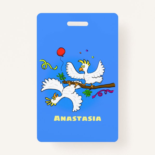 Cute funny cockatoo birds cartoon badge (Front)