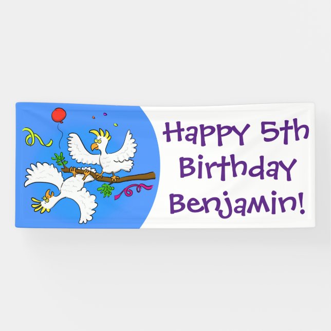 Cute funny cockatoo birds cartoon banner (Horizontal)
