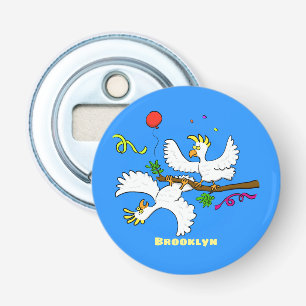Cute funny cockatoo birds cartoon bottle opener