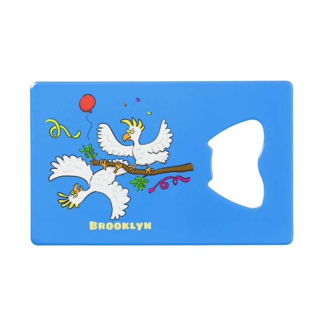 Cute funny cockatoo birds cartoon credit card bottle opener (Front (Horizontal))