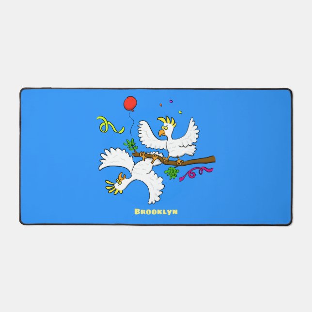 Cute funny cockatoo birds cartoon desk mat (Front)