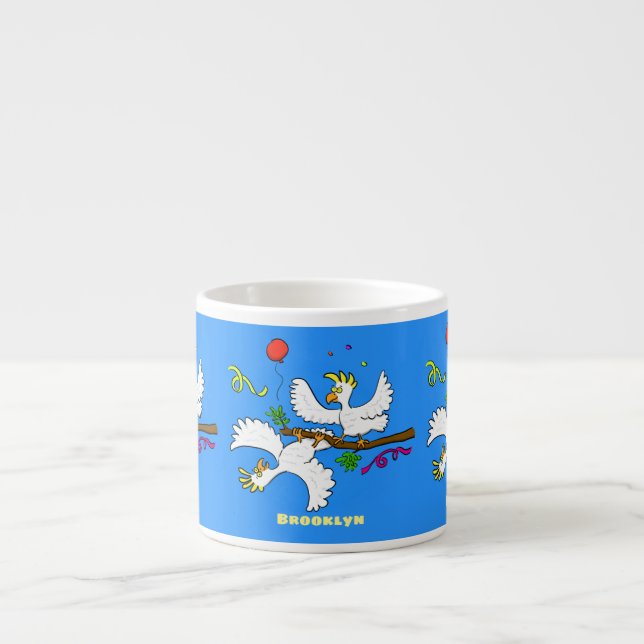 Cute funny cockatoo birds cartoon espresso cup (Front)