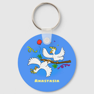 Cute funny cockatoo birds cartoon keychain