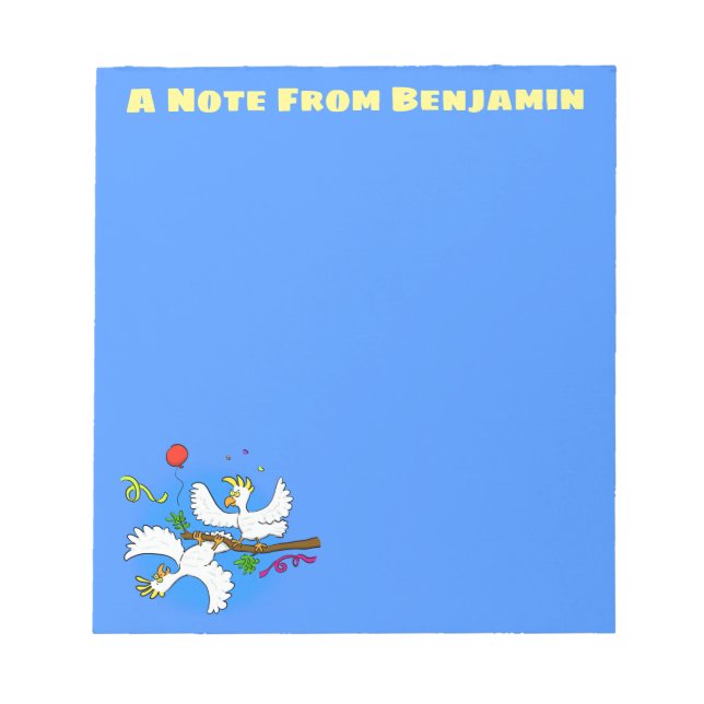 Cute funny cockatoo birds cartoon notepad (Front)