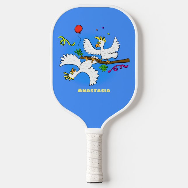 Cute funny cockatoo birds cartoon pickleball paddle (Front)