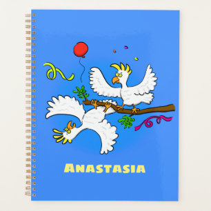 Cute funny cockatoo birds cartoon planner