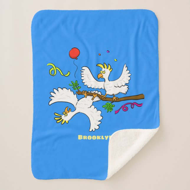 Cute funny cockatoo birds cartoon sherpa blanket (Front)