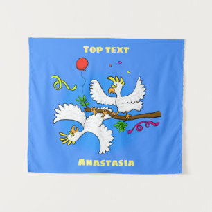 Cute funny cockatoo birds cartoon  tapestry