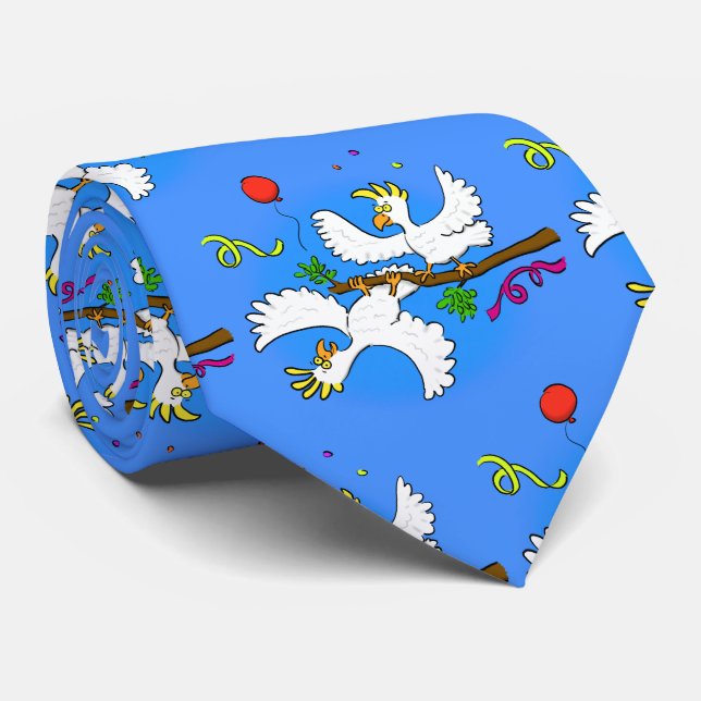 Cute funny cockatoo birds cartoon tie (Rolled)
