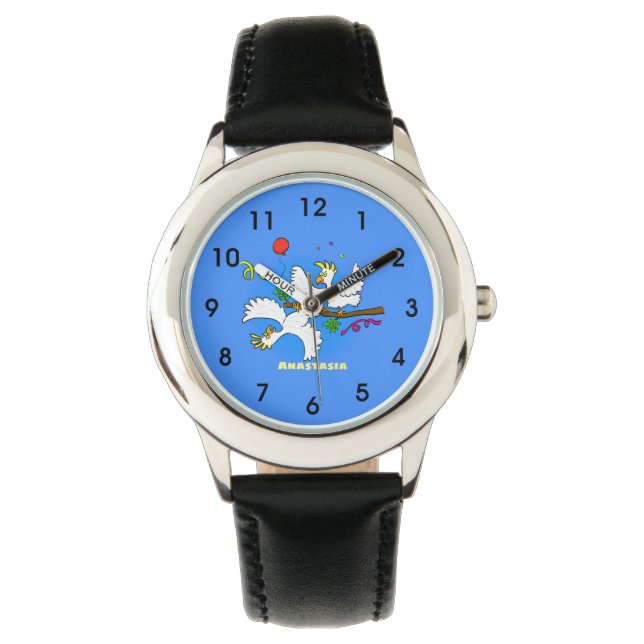Cute funny cockatoo birds cartoon watch (Front)