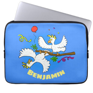 Cute funny cockatoo birds party cartoon laptop sleeve