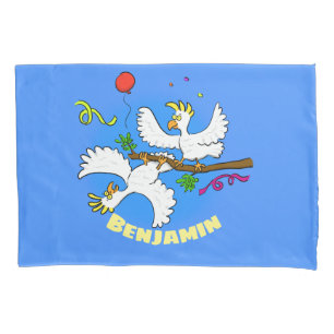 Cute funny cockatoo birds party cartoon pillowcase