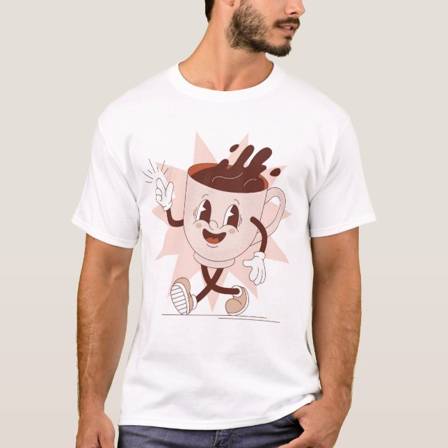 Cute Funny Coffee Cartoon T-Shirt (Front)