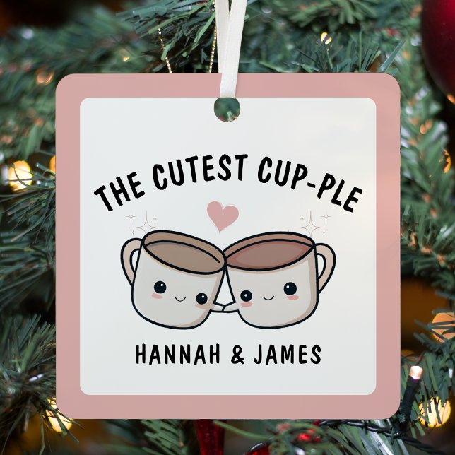 Cute Funny Coffee Cup Spouse Couple Christmas Metal Ornament (Cute Funny Coffee Cup Spouse Couple Christmas Metal Ornament)