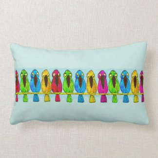 Cute Funny Colourful Birds Together Side by Side Lumbar Pillow