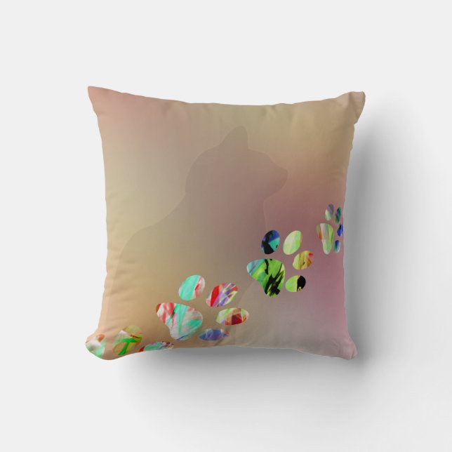 Cute Funny Colourful Cat Paw Throw Pillow (Front)