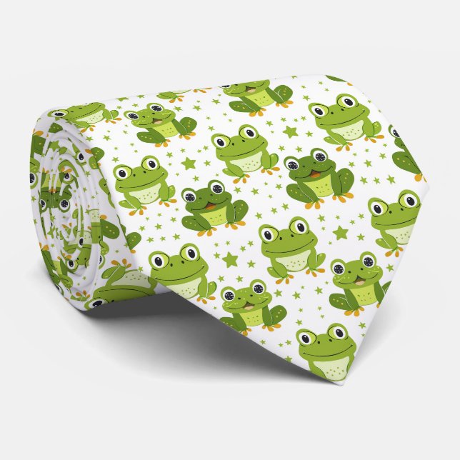 Cute Funny Colourful Frog Neck Tie (Rolled)