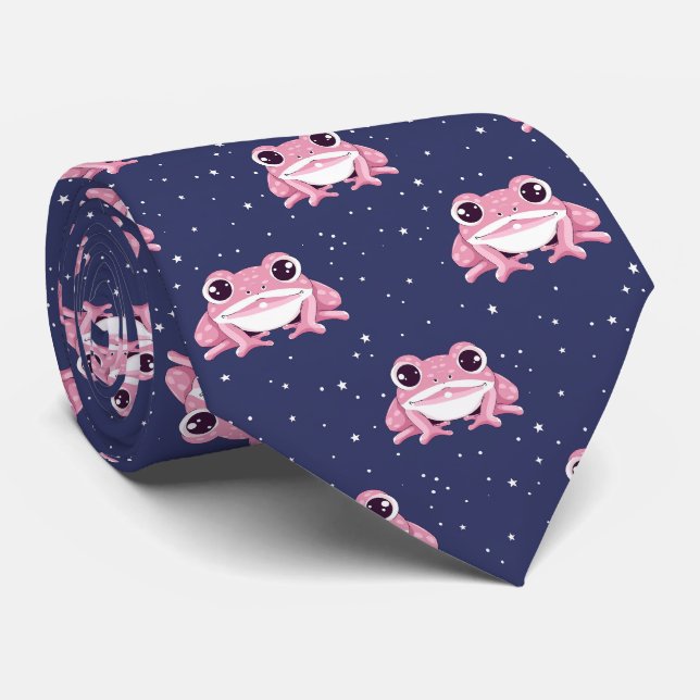 Cute Funny Colourful Frog Neck Tie (Rolled)