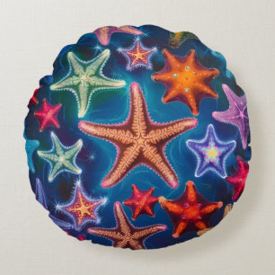 Cute funny colourful little Starfish in the sea  Round Pillow