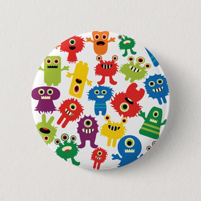 Cute Funny Colourful Monsters Pattern 2 Inch Round Button (Front)