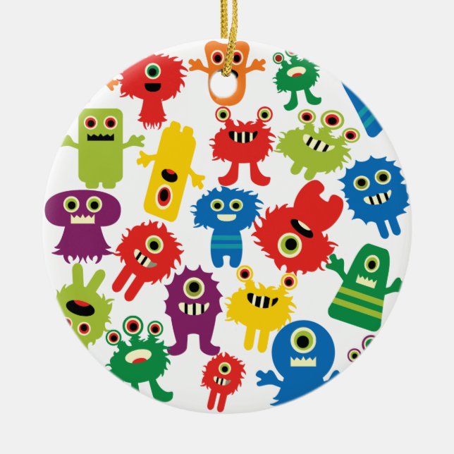 Cute Funny Colourful Monsters Pattern Ceramic Ornament (Front)