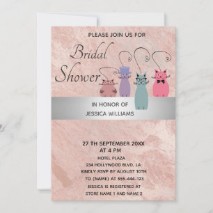 Cute funny colourful whimsy cats rose gold marble invitation