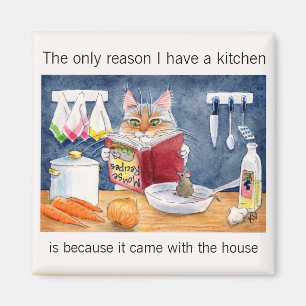 Cute, funny cooking cat in kitchen magnet
