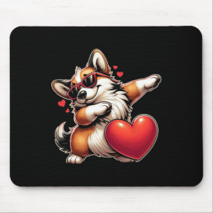 Cute Funny Cool Corgi Dog Dabbing Heart Valentines Mouse Pad