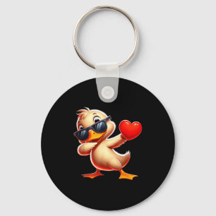 Cute Funny Cool Duck Dabbing Heart Valentines Day Keychain
