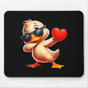 Cute Funny Cool Duck Dabbing Heart Valentines Day Mouse Pad
