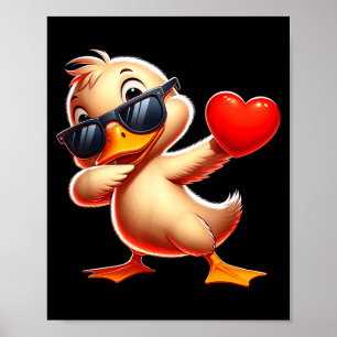Cute Funny Cool Duck Dabbing Heart Valentines Day Poster