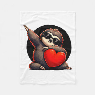 Cute Funny Cool Sloth Dabbing Heart Valentines Day Fleece Blanket