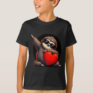 Cute Funny Cool Sloth Dabbing Heart Valentines Day T-Shirt