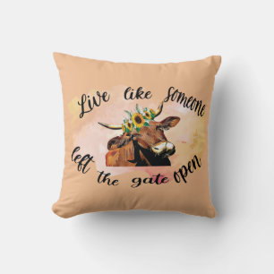 Cute Funny Cow Quote Beige Throw Pillow
