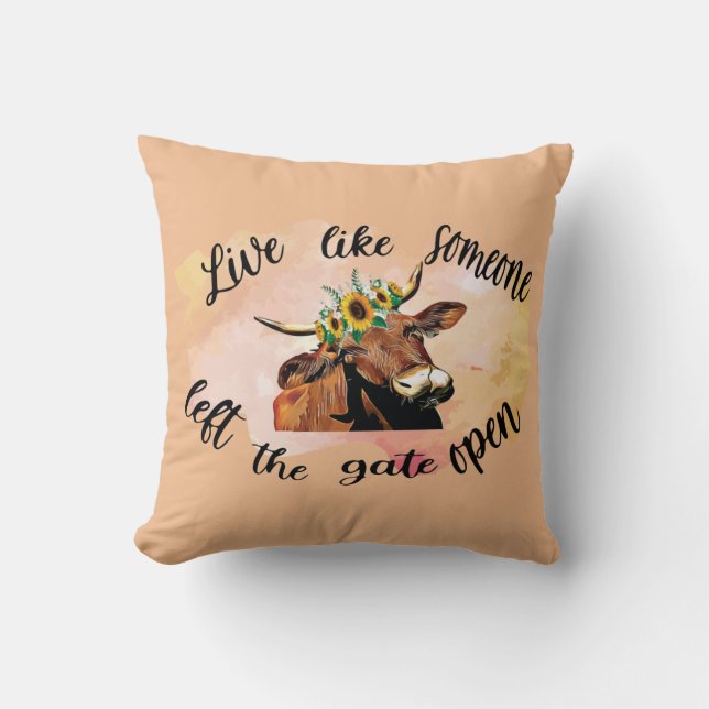 Cute Funny Cow Quote Beige Throw Pillow (Front)
