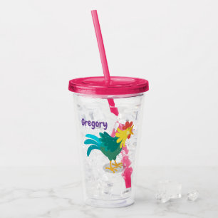 Cute funny crowing rooster cartoon illustration acrylic tumbler