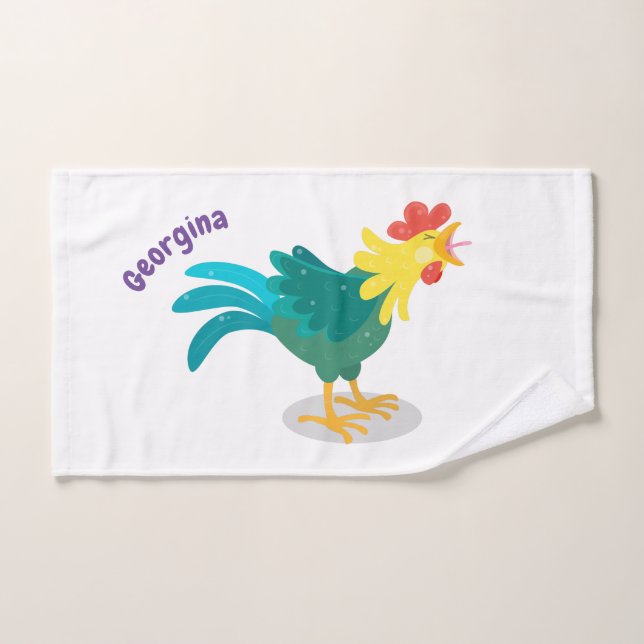 Cute funny crowing rooster cartoon illustration bath towel set (Hand Towel)