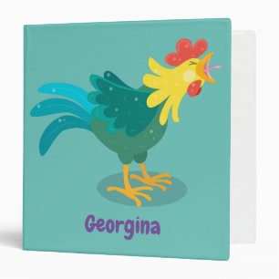 Cute funny crowing rooster cartoon illustration binder