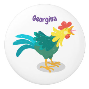 Cute funny crowing rooster cartoon illustration ceramic knob