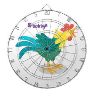 Cute funny crowing rooster cartoon illustration dartboard