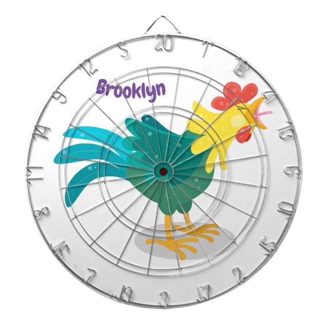 Cute funny crowing rooster cartoon illustration dartboard (Front)