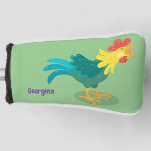 Cute funny crowing rooster cartoon illustration golf head cover