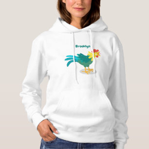 Cute funny crowing rooster cartoon illustration hoodie