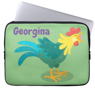 Cute funny crowing rooster cartoon illustration laptop sleeve