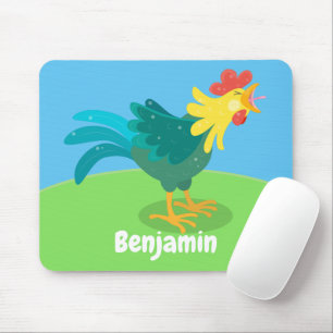 Cute funny crowing rooster cartoon illustration mouse pad