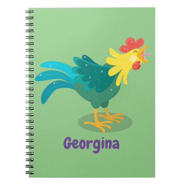 Cute funny crowing rooster cartoon illustration notebook (Front)