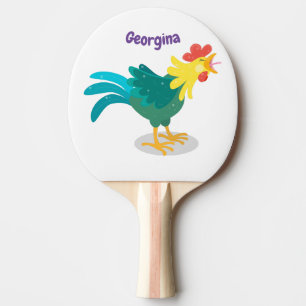 Cute funny crowing rooster cartoon illustration  ping pong paddle