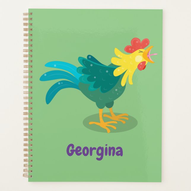 Cute funny crowing rooster cartoon illustration planner (Front)