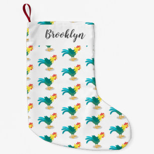 Cute funny crowing rooster cartoon illustration small christmas stocking